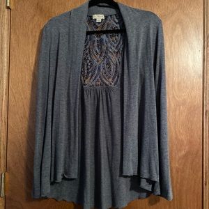 Gray cardigan with lace detail